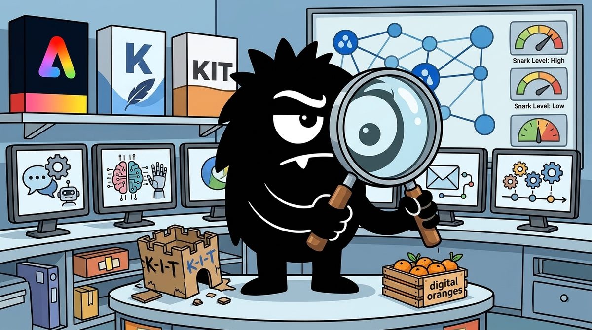 AdTools Monster Mascot reviewing products: Adobe Express vs ConvertKit: Which Is Best for Customer Supp