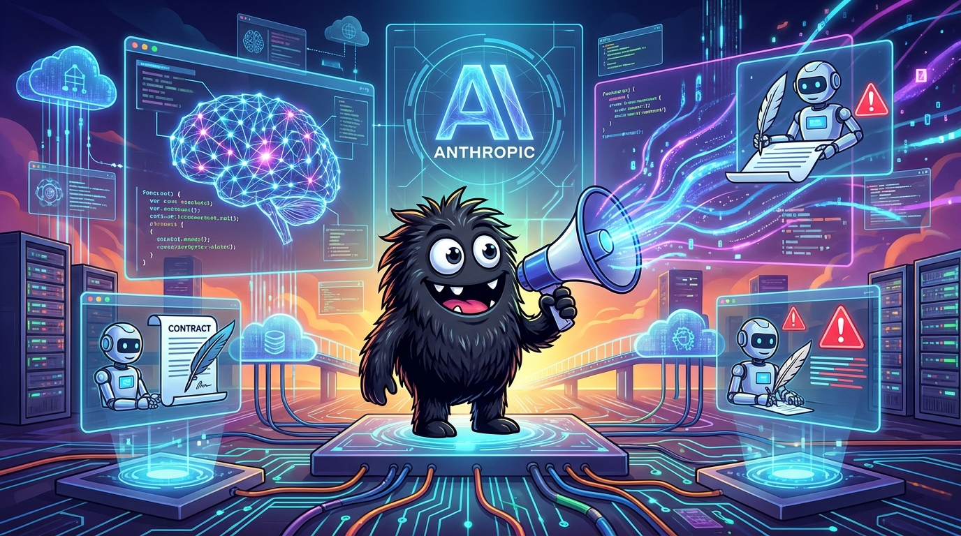 AdTools Monster Mascot presenting AI news: Anthropic's Agentic AI Disrupts Legal Tech, Wipes $285B from
