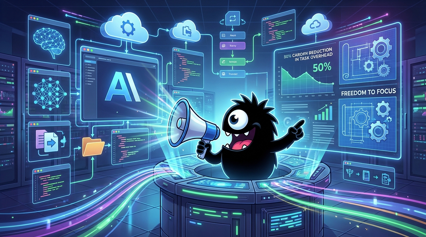 AdTools Monster Mascot presenting AI news: Anthropic Unveils Claude Cowork for Enterprise AI Collaborat