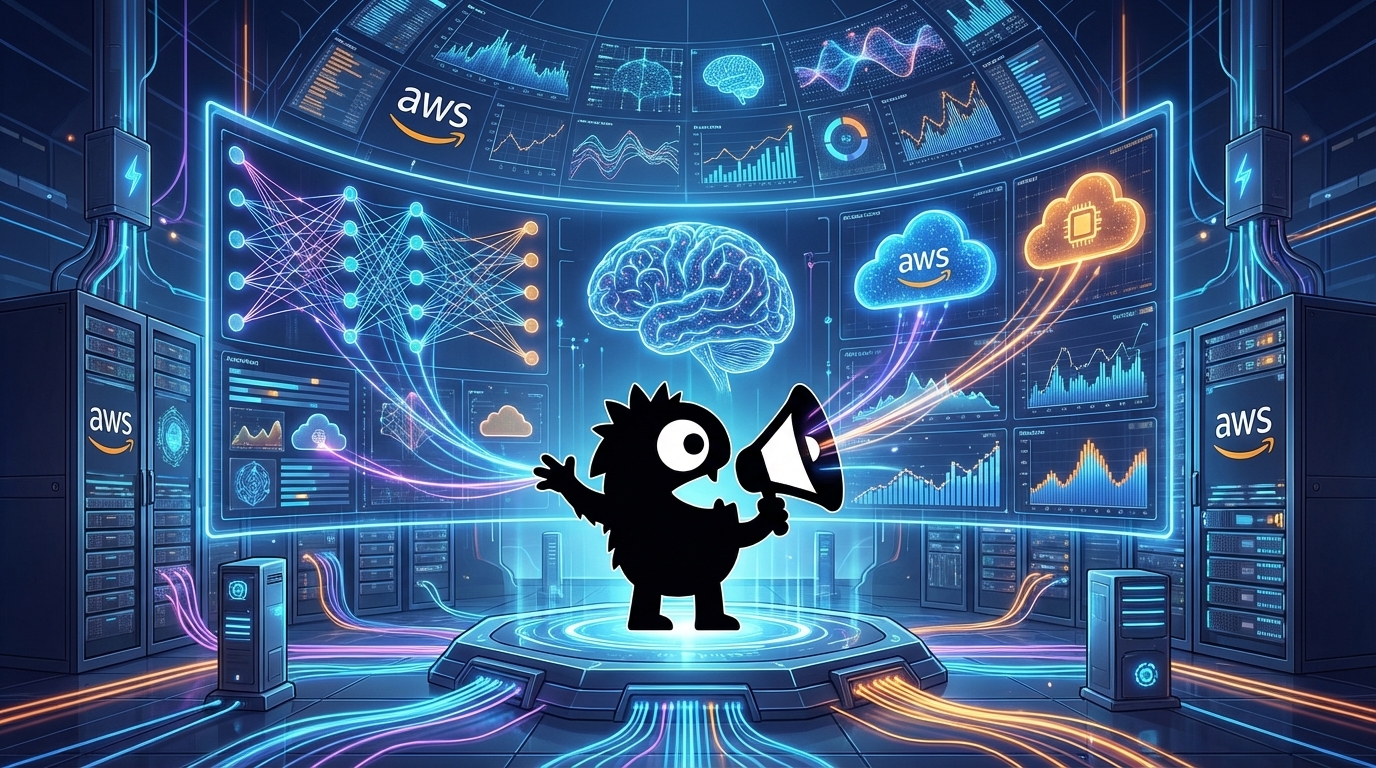 AdTools Monster Mascot presenting AI news: Amazon Web Services: AWS Announces $50B AI Supercomputing Pu