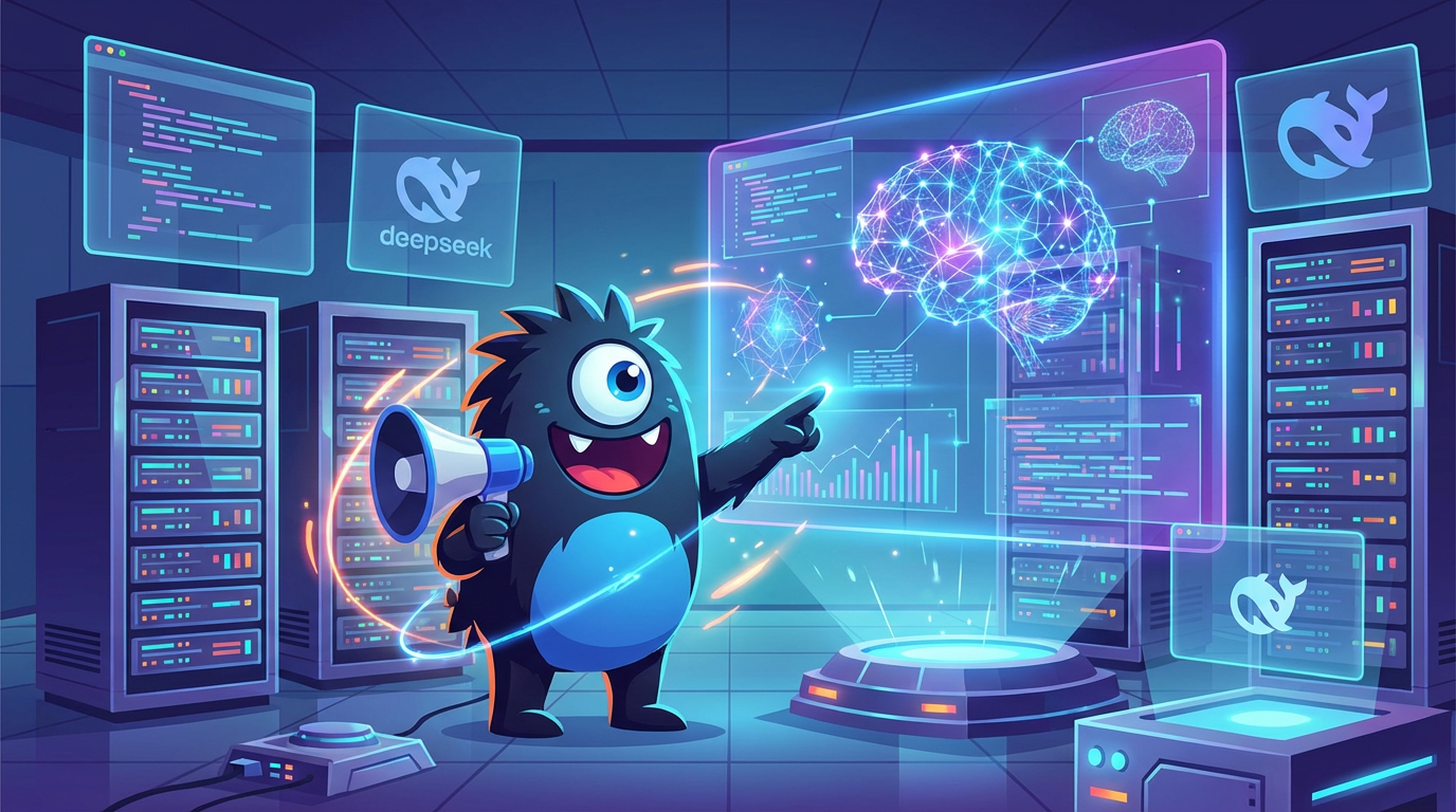 AdTools Monster Mascot presenting AI news: DeepSeek Launches Model1 with Engram Architecture Breakthrou