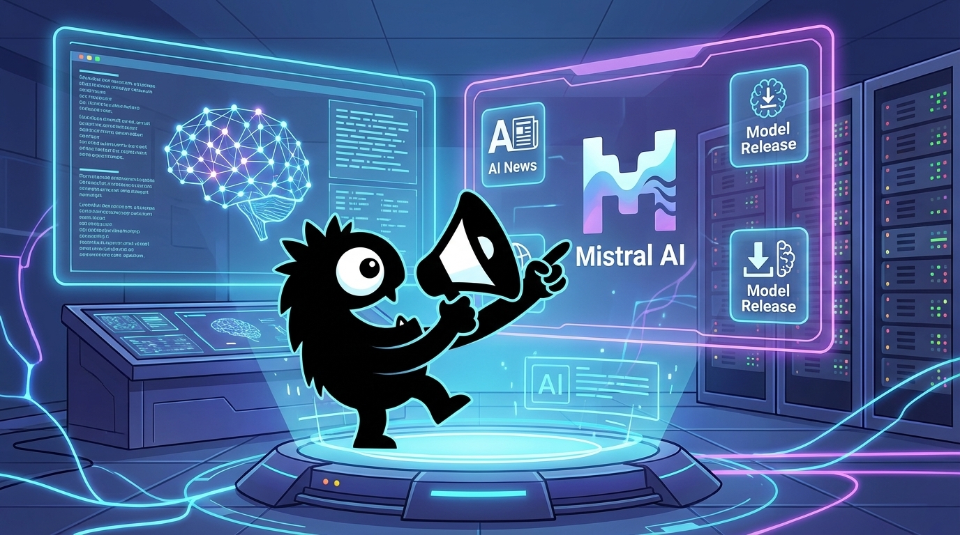 AdTools Monster Mascot presenting AI news: Mistral AI: Mistral Unveils Large 3: Top Open-Weight Multimo
