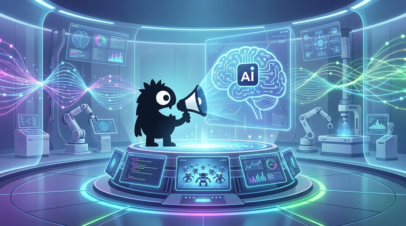 AdTools Monster Mascot presenting AI news: Moonshot AI Unveils 1T-Param Open-Source Kimi K2.5 Model