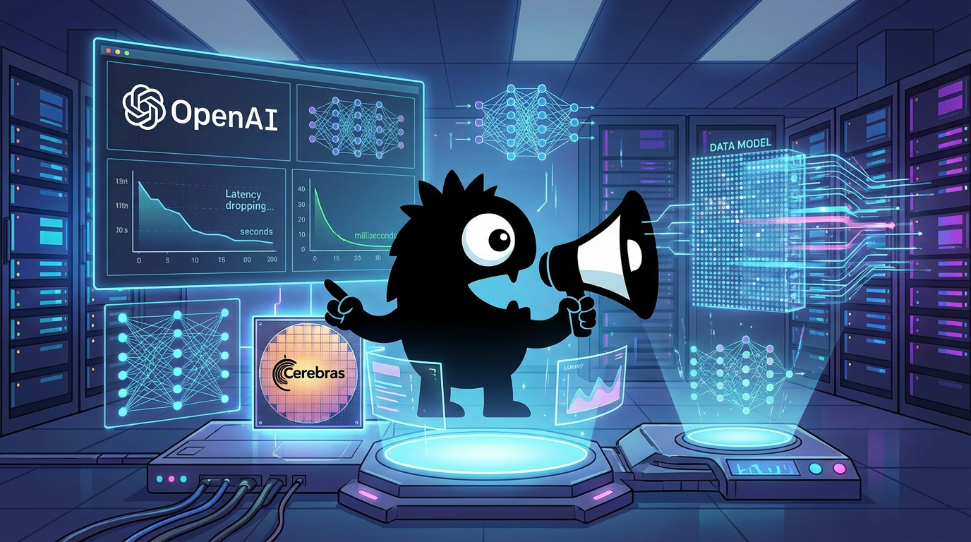AdTools Monster Mascot presenting AI news: OpenAI Strikes $10B+ Compute Deal with Cerebras for AI Scali
