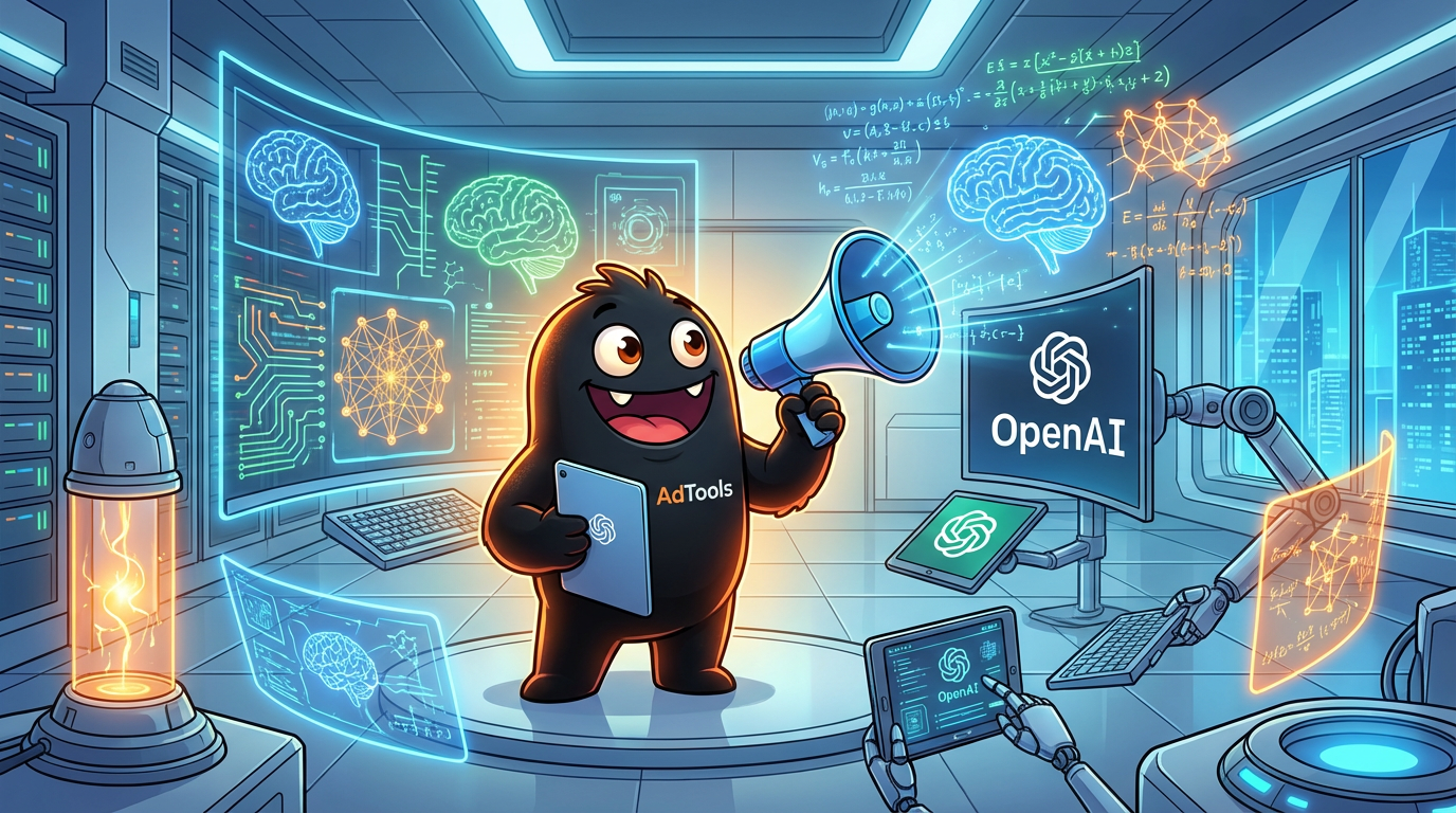 AdTools Monster Mascot presenting AI news: OpenAI Unveils Prism: Free AI Tool for Scientific Writing