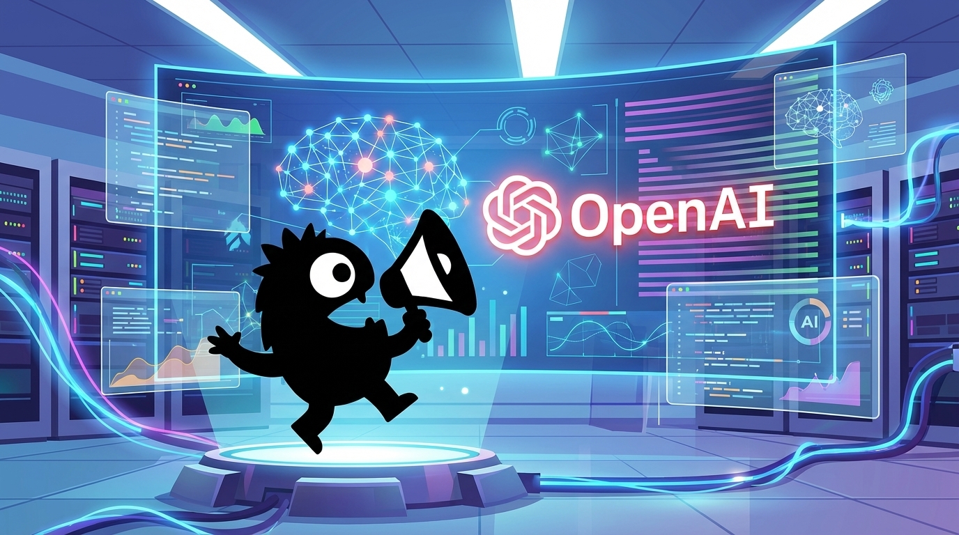 AdTools Monster Mascot presenting AI news: SoftBank Pumps $40B into OpenAI for AI Dominance