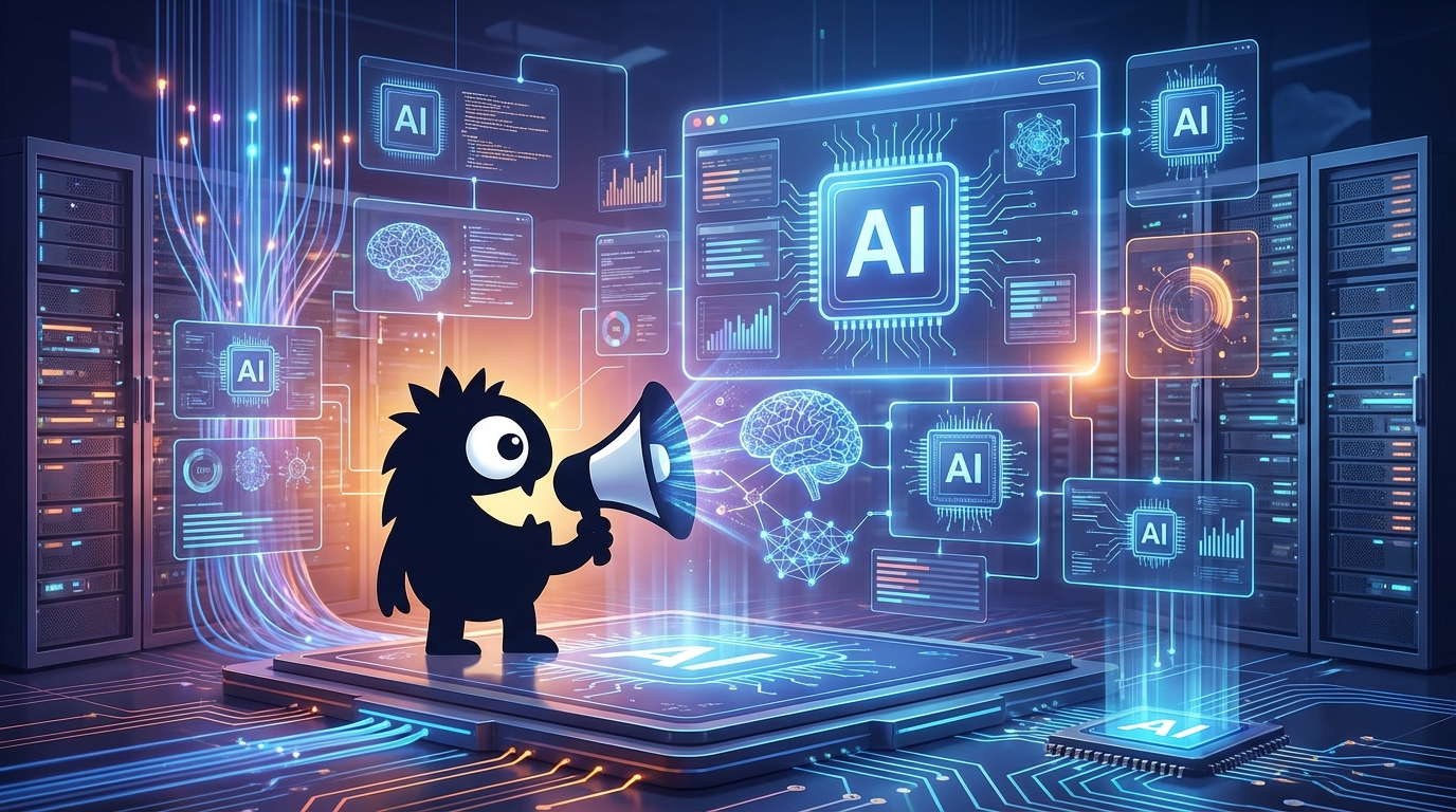 AdTools Monster Mascot presenting AI news: Zhipu AI: China's Zhipu Unveils AI Model Trained on Huawei C