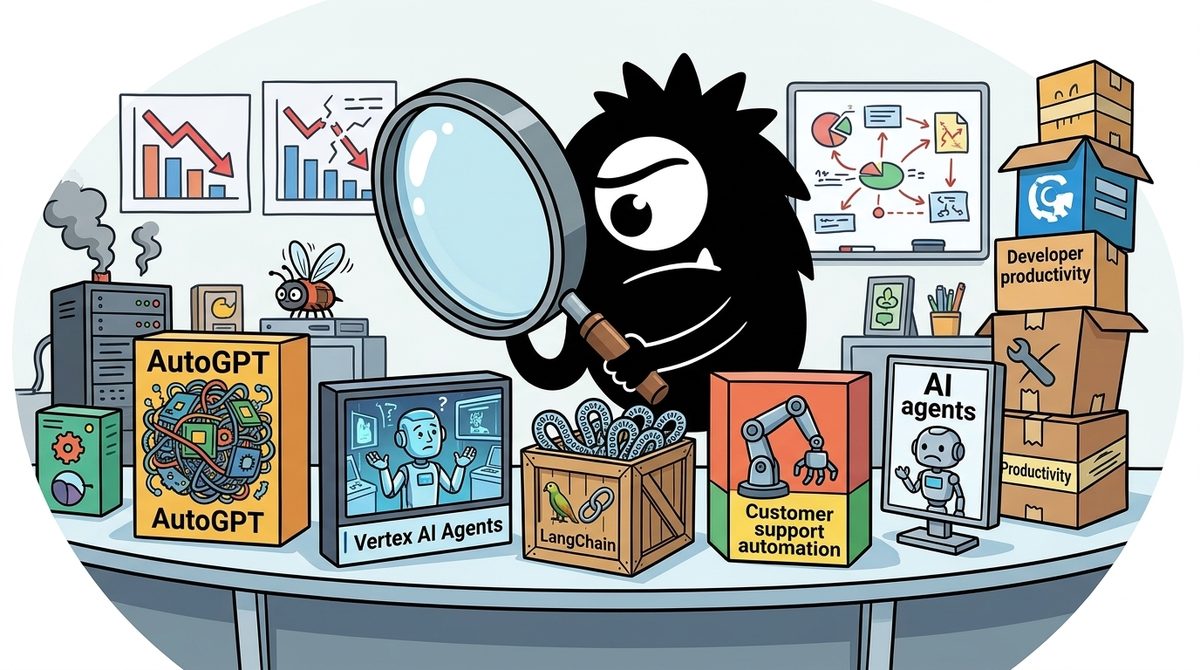 AdTools Monster Mascot reviewing products: AutoGPT vs Vertex AI Agents vs LangChain: Which Is Best for 