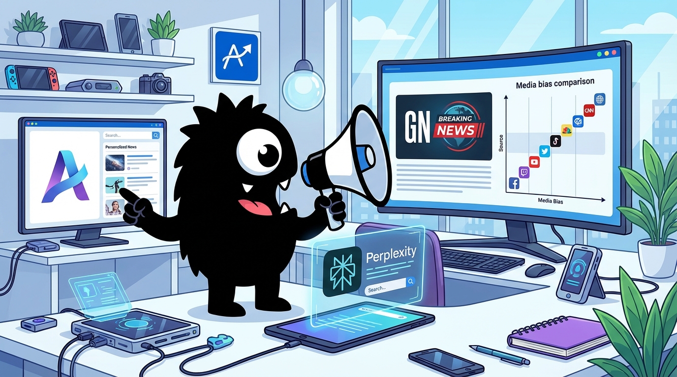 AdTools Monster Mascot reviewing products: Best Ai News Software 2025: Perplexity AI vs Ground News vs