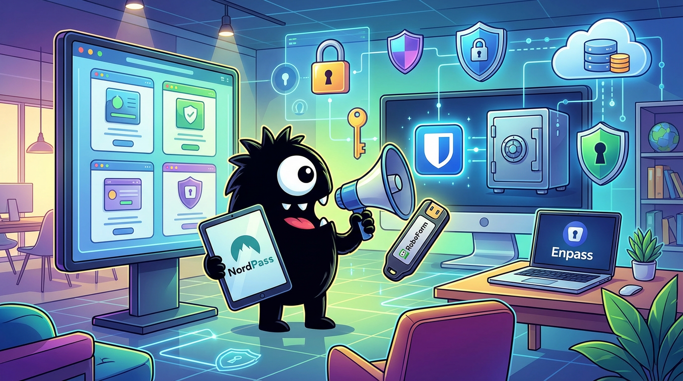 AdTools Monster Mascot reviewing products: Best password-management Software for 2025