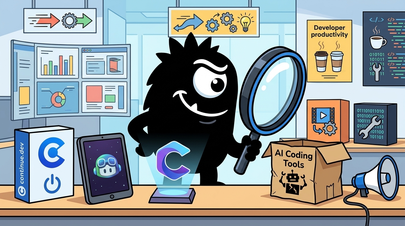 AdTools Monster Mascot reviewing products: Continue.dev vs GitHub Copilot vs Claude Code: Which Is Best