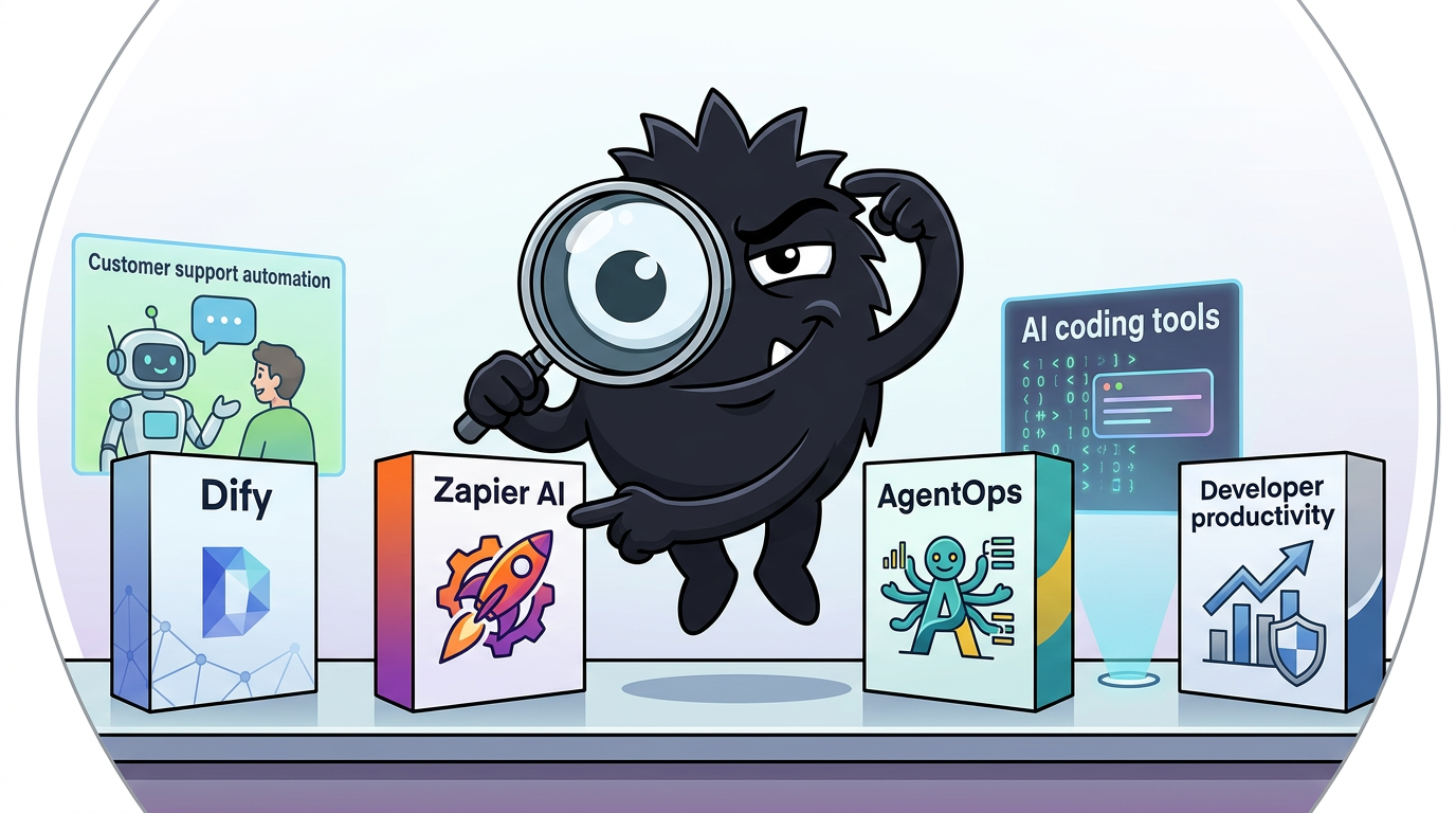 AdTools Monster Mascot reviewing products: Dify vs Zapier AI vs AgentOps: Which Is Best for Customer Su