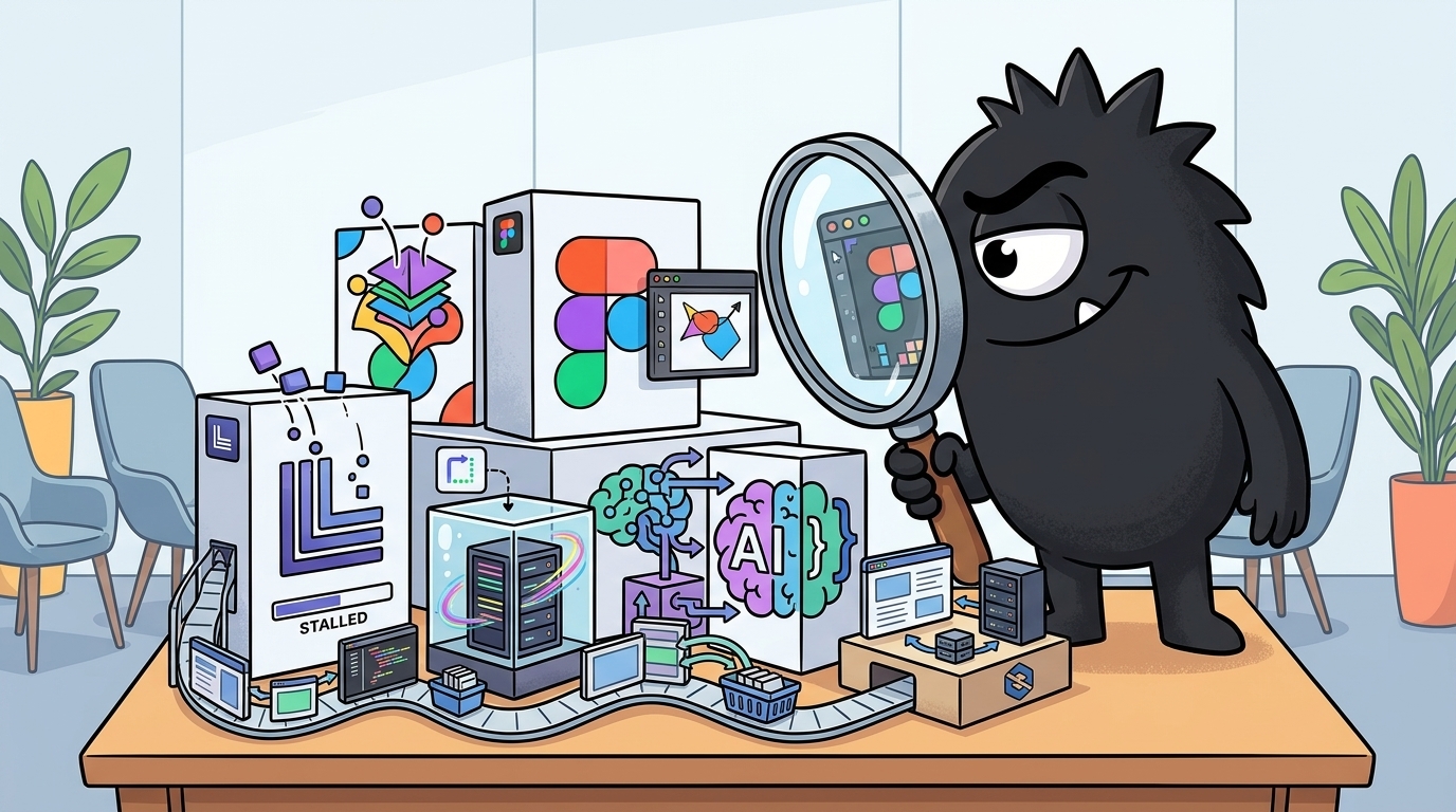 AdTools Monster Mascot reviewing products: Figma vs Linear vs Render: Which Is Best for Building Full-S