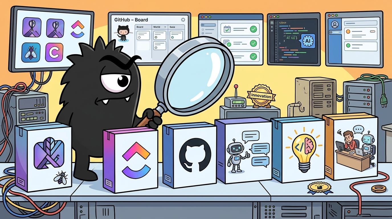 AdTools Monster Mascot reviewing products: Fly.io vs ClickUp: Which Is Best for Customer Support Automa