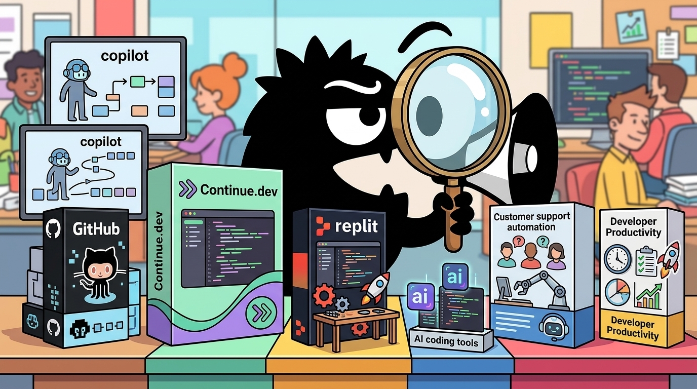 AdTools Monster Mascot reviewing products: GitHub Copilot vs Continue.dev vs Replit: Which Is Best for 