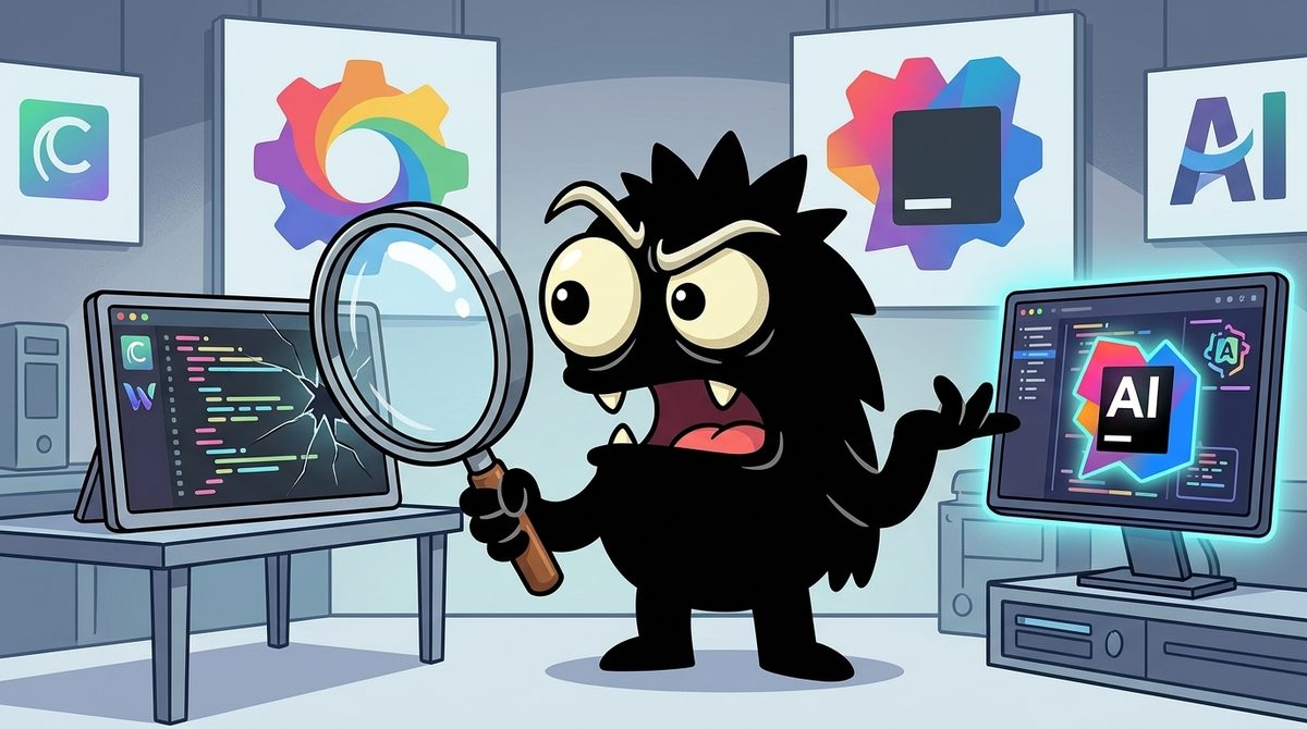 AdTools Monster Mascot reviewing products: JetBrains AI Assistant vs Codeium: Which Is Best for Buildin
