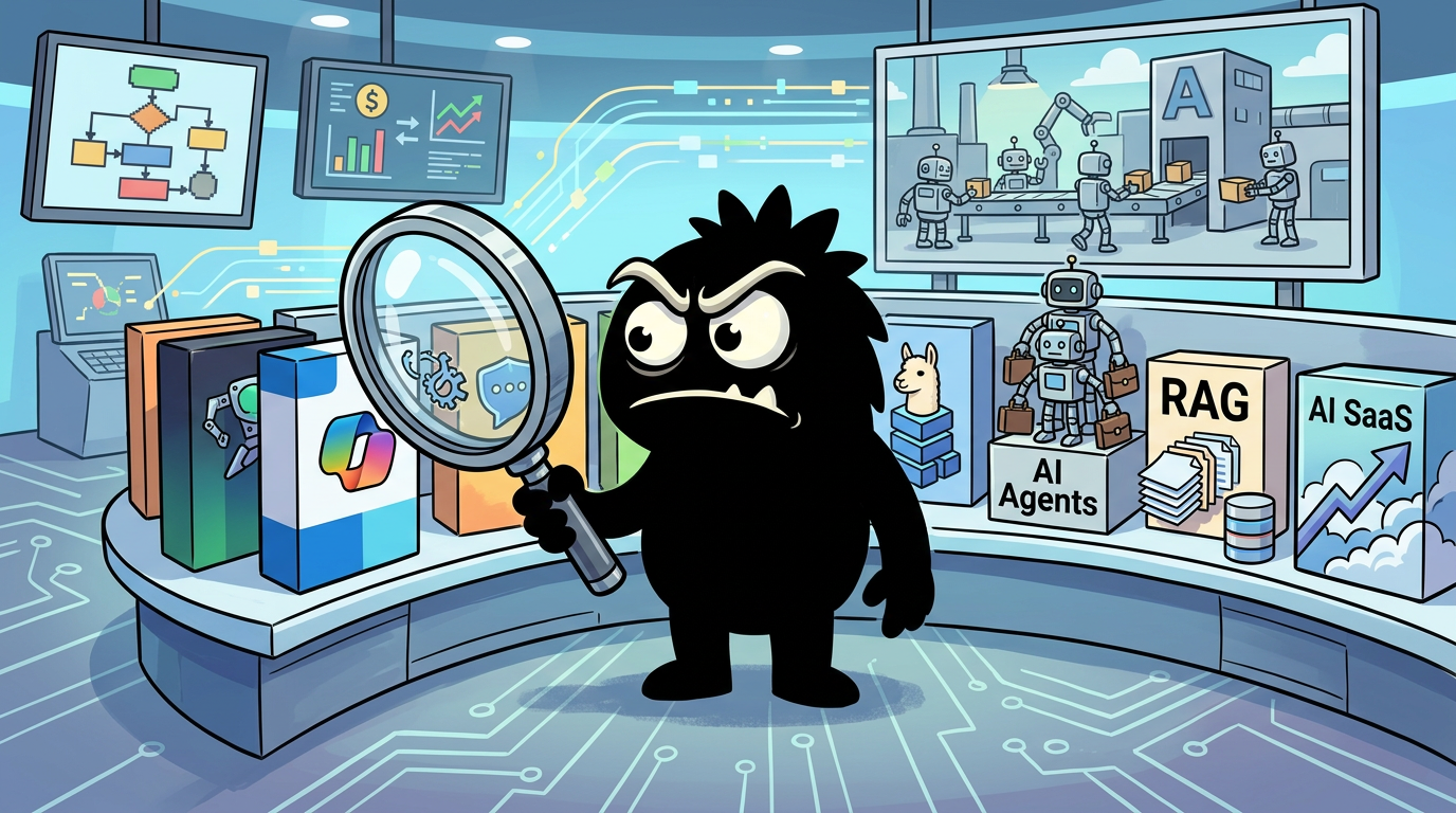 AdTools Monster Mascot reviewing products: Microsoft Copilot Studio vs Botpress vs LlamaIndex: Which Is