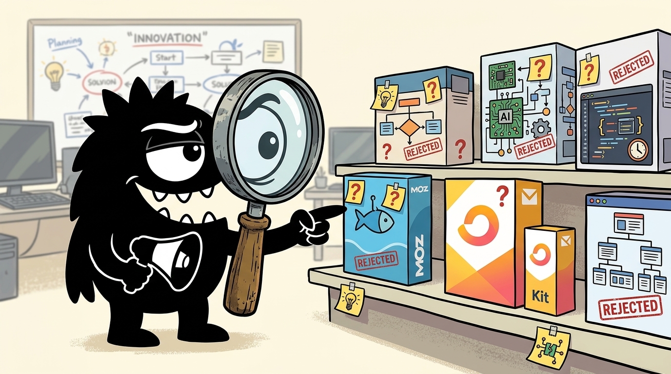 AdTools Monster Mascot reviewing products: Moz vs ConvertKit vs Kit: Which Is Best for Code Review and