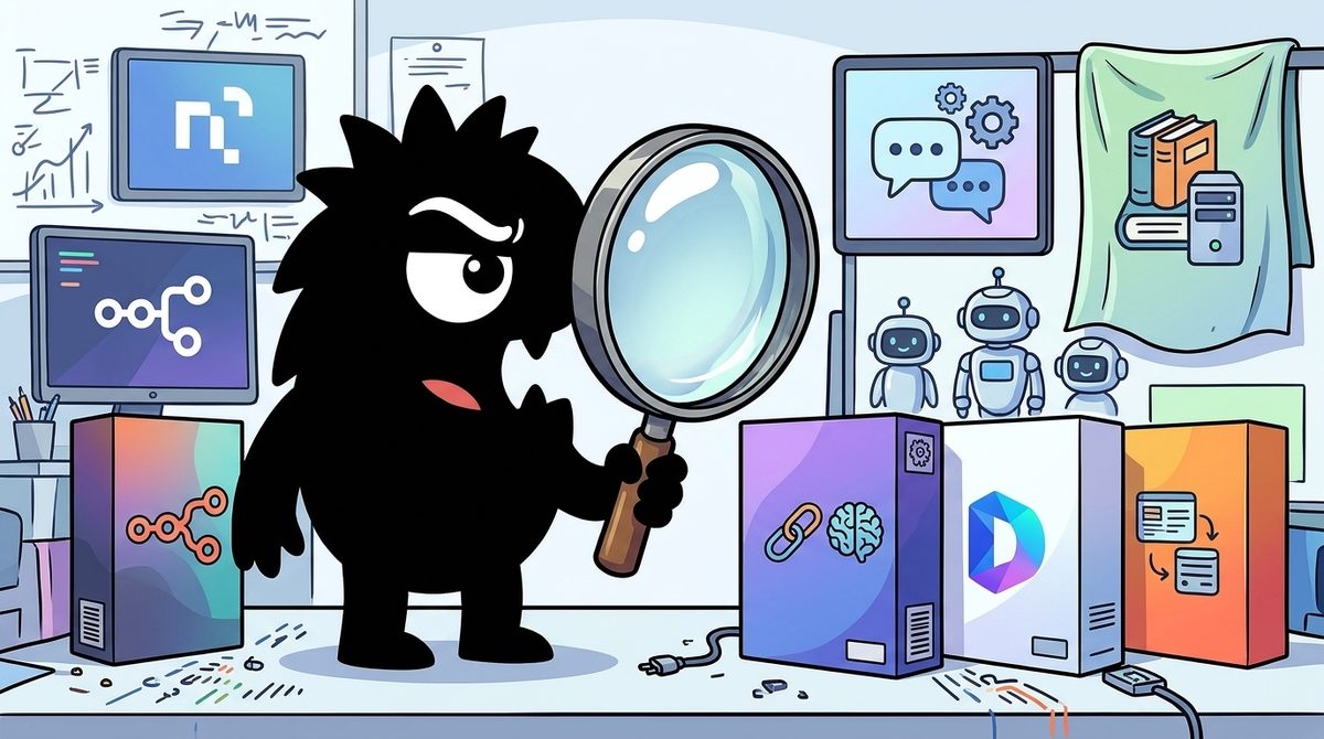 AdTools Monster Mascot reviewing products: n8n vs LangChain vs Dify: Which Is Best for Customer Support