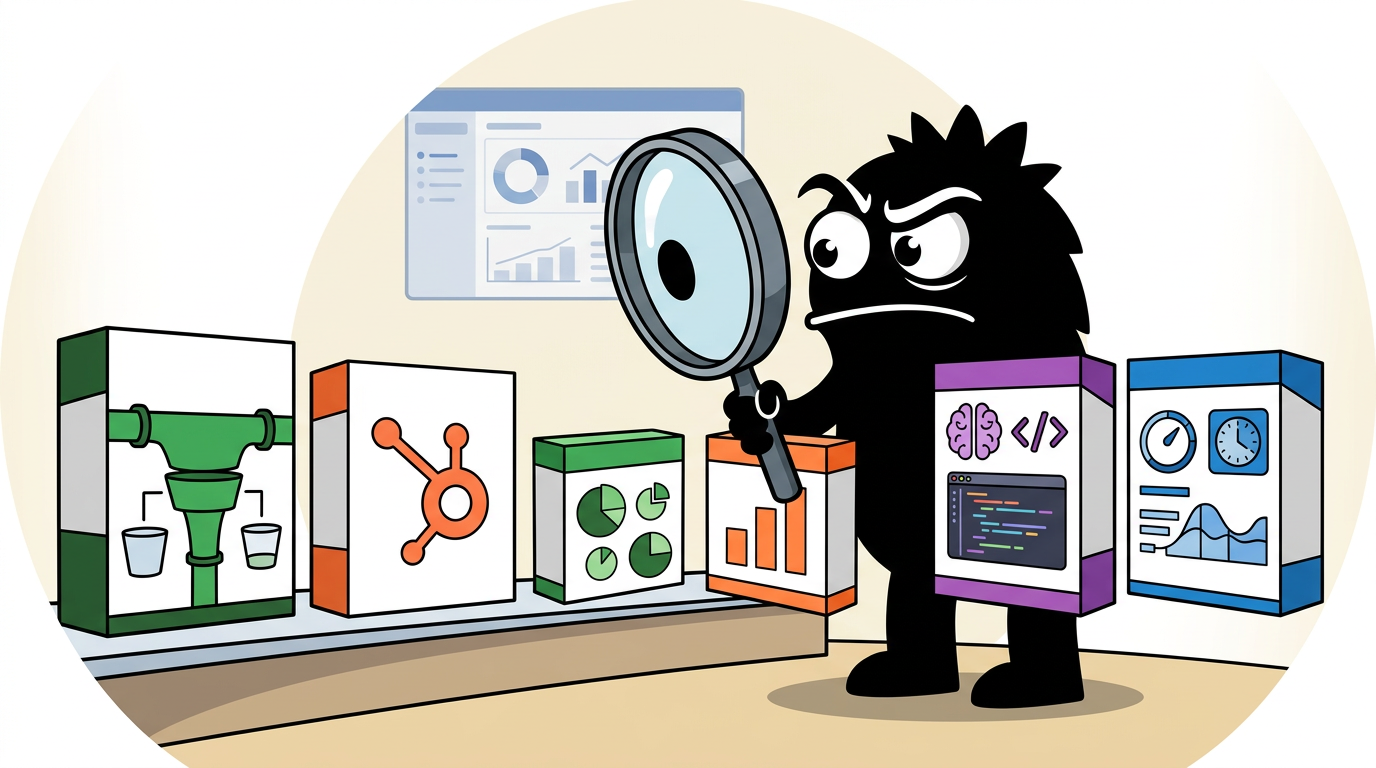 AdTools Monster Mascot reviewing products: Pipedrive vs HubSpot: Which Is Best for Data Analysis and Re
