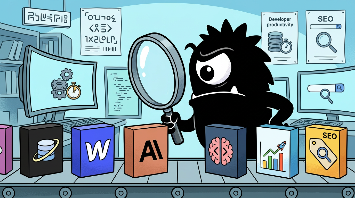 AdTools Monster Mascot reviewing products: PlanetScale vs Webflow: Which Is Best for SEO and Content St