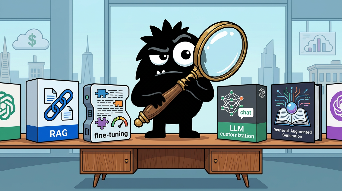 AdTools Monster Mascot reviewing products: RAG vs. Fine-Tuning: A Practical Decision Framework for Cust