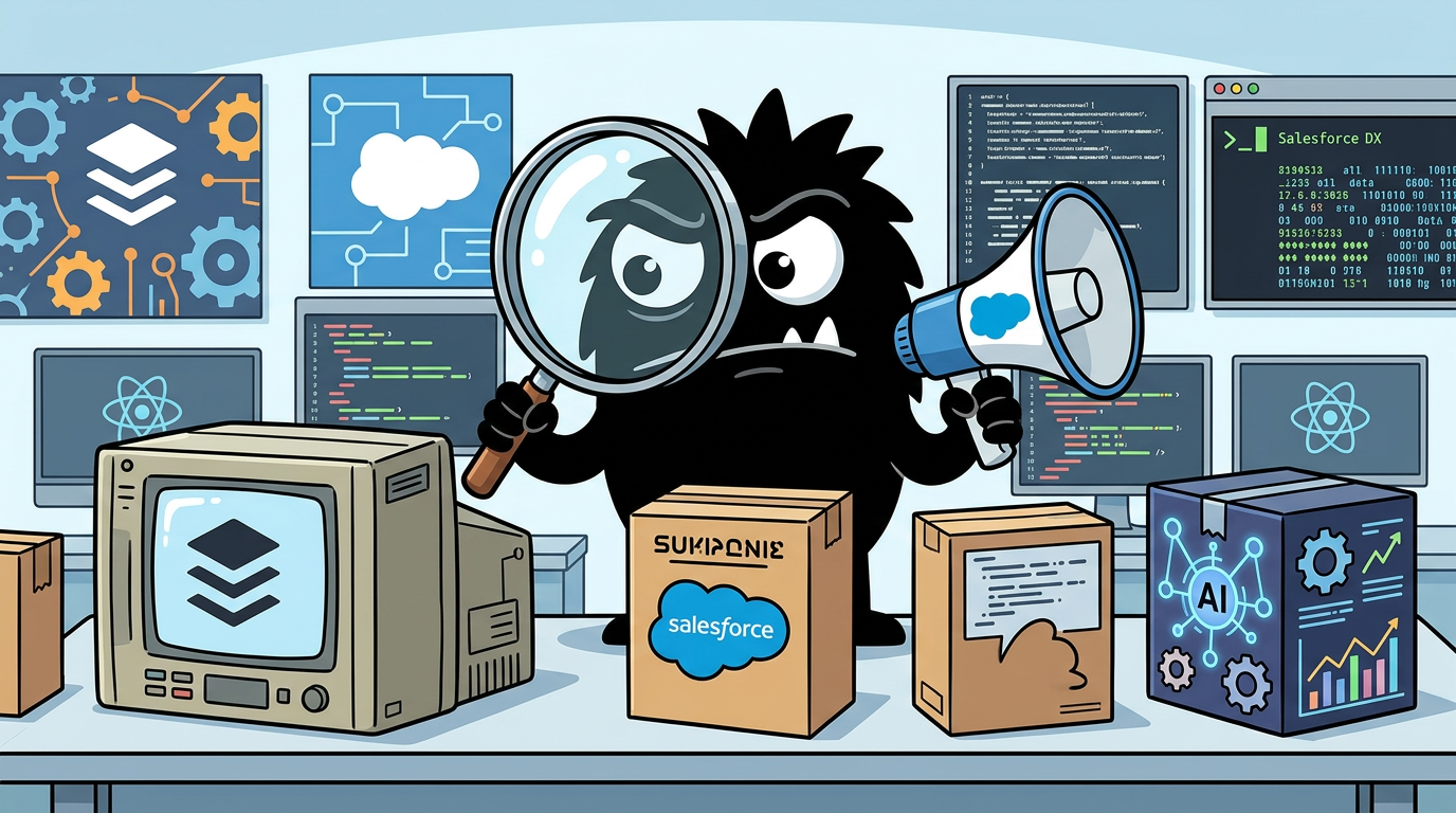 AdTools Monster Mascot reviewing products: Salesforce vs Buffer: Which Is Best for Building Full-Stack 