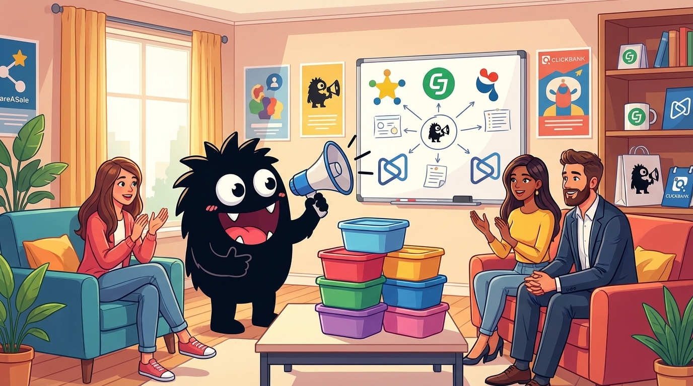 AdTools Monster Mascot: ShareASale vs CJ Affiliate vs Impact vs Digistore24: affilia