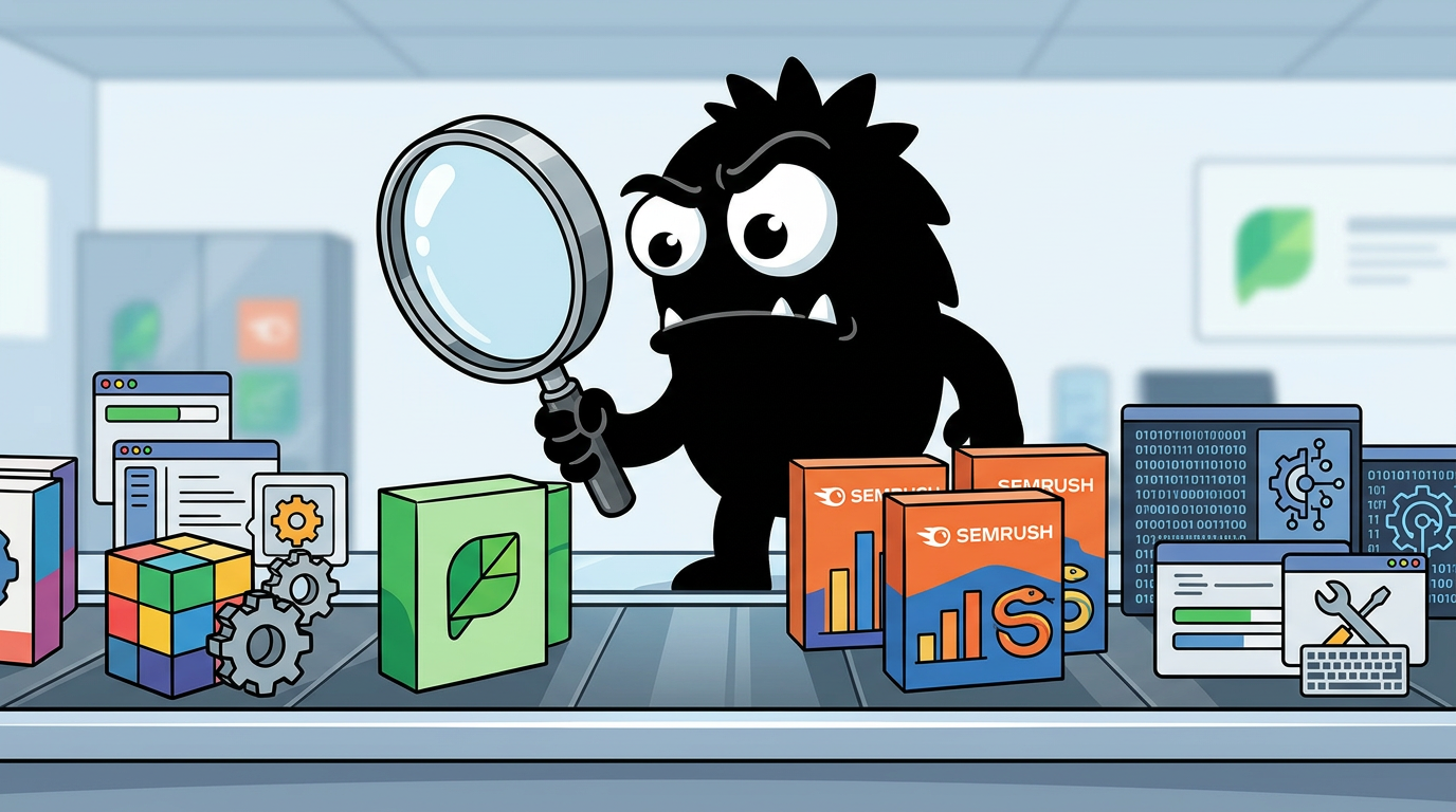 AdTools Monster Mascot reviewing products: Sprout Social vs SEMrush: Which Is Best for Rapid Prototypin
