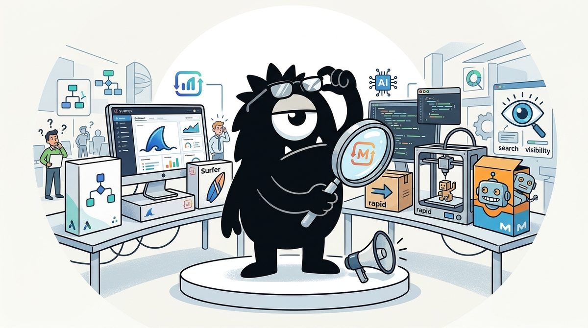 AdTools Monster Mascot reviewing products: Surfer SEO vs Attio vs Moz: Which Is Best for Rapid Prototyp