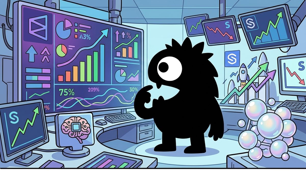 AdTools Monster Mascot reviewing products: The Best AI Bubble Signals in 2026: What Polymarket's 12% Od