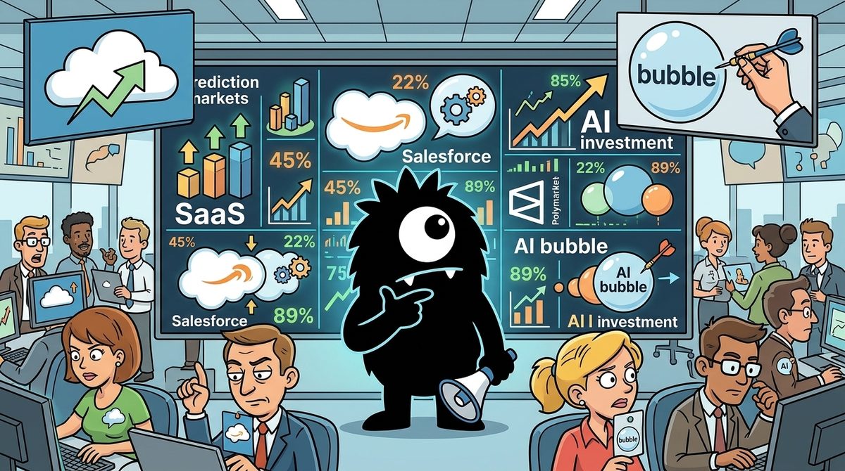 AdTools Monster Mascot reviewing products: The Best AI Bubble Signals in 2026: What Polymarket's Odds R