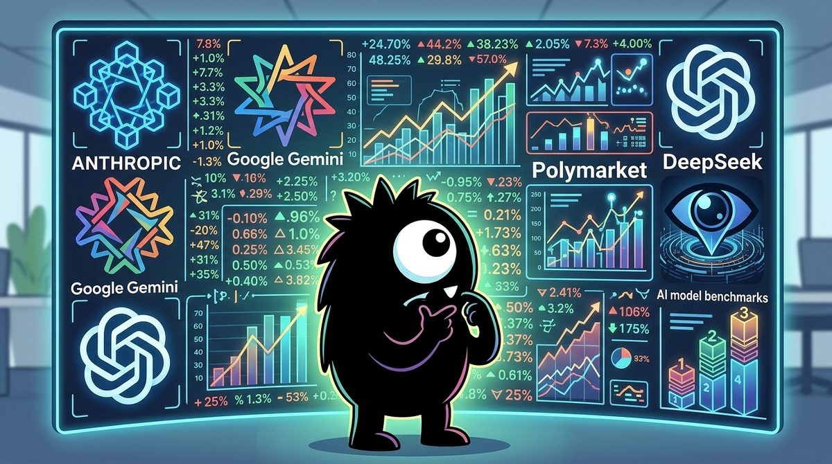 AdTools Monster Mascot reviewing products: The Best AI Model in 2026: What Polymarket's $2.1M Market Re