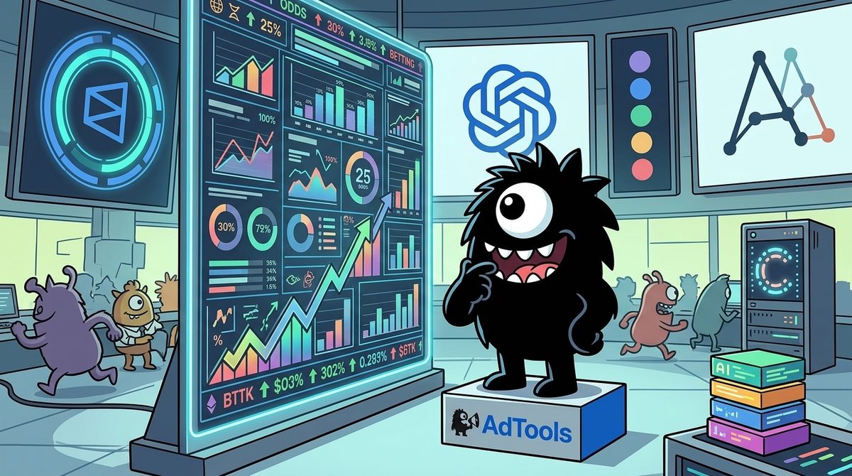 AdTools Monster Mascot reviewing products: The Best AI Model Prediction Market in 2026: What $2.6M in T