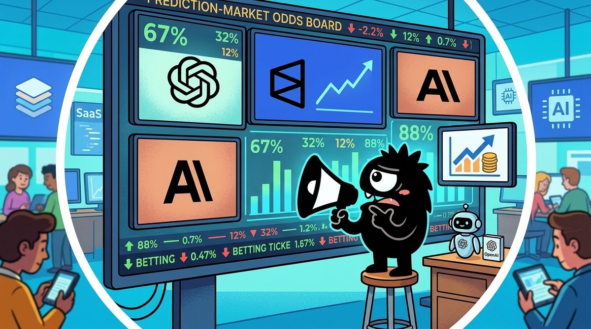 AdTools Monster Mascot reviewing products: The Best Signals on an OpenAI IPO in 2026: What Polymarket's