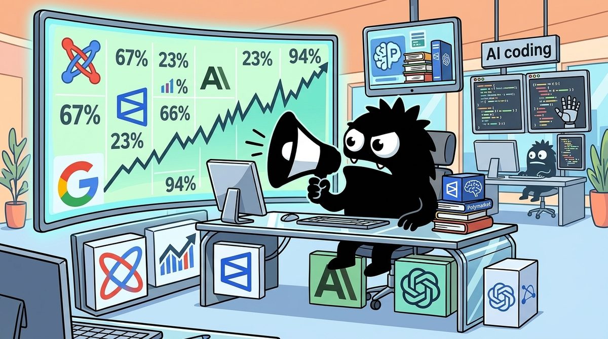 AdTools Monster Mascot reviewing products: The Odds on AI Supremacy: What a $2.3M Polymarket Bet Reveal