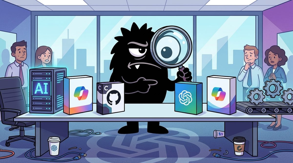 AdTools Monster Mascot reviewing products: The Reality of Microsoft Copilot's Enterprise Adoption in 20