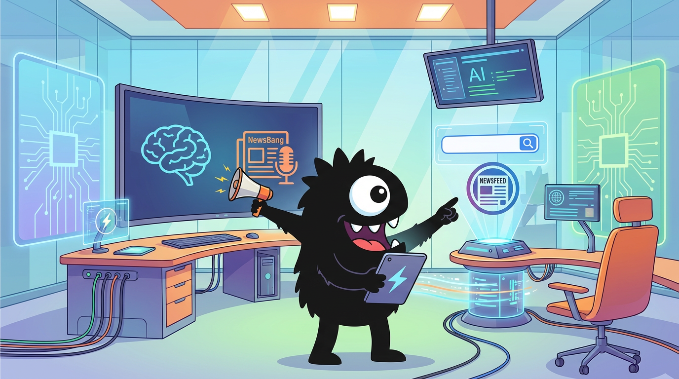 AdTools Monster Mascot reviewing products: The Rundown AI vs Superhuman AI vs The Neuron vs There's An 