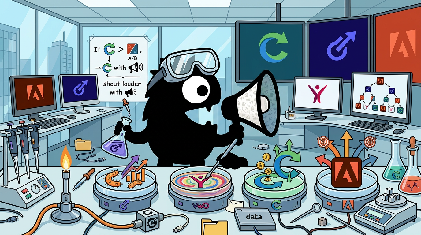 AdTools Monster Mascot reviewing products: The Ultimate 2026 A/B Testing Buyer's Guide: Optimizely vs. 