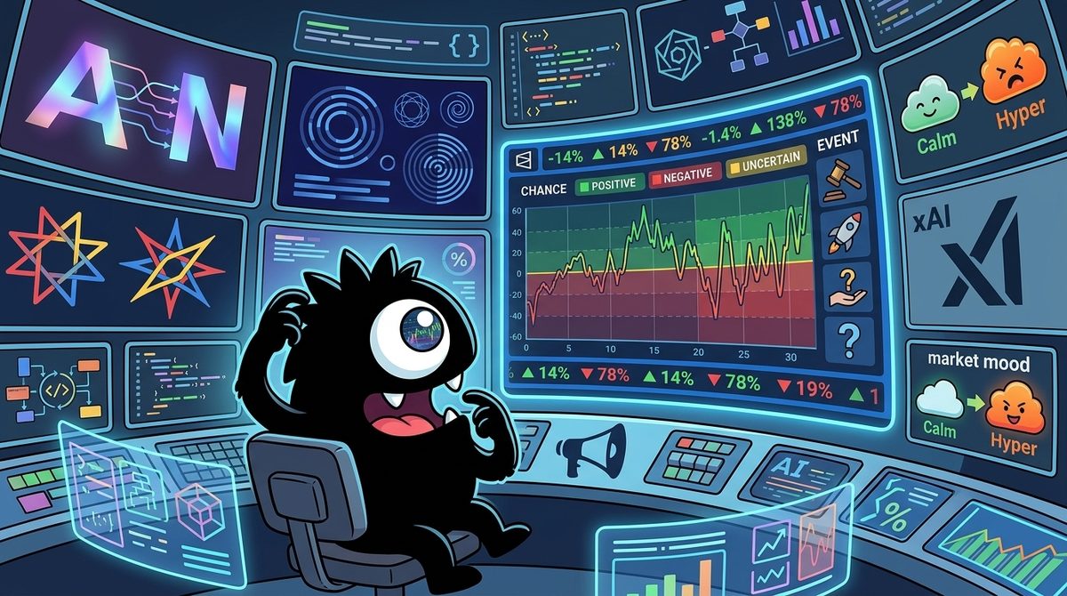 AdTools Monster Mascot reviewing products: Traders Are Betting 94% on Anthropic: What Polymarket's AI M