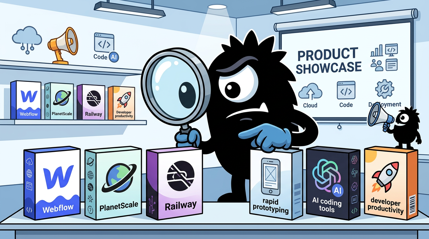AdTools Monster Mascot reviewing products: Webflow vs PlanetScale vs Railway: Which Is Best for Rapid P