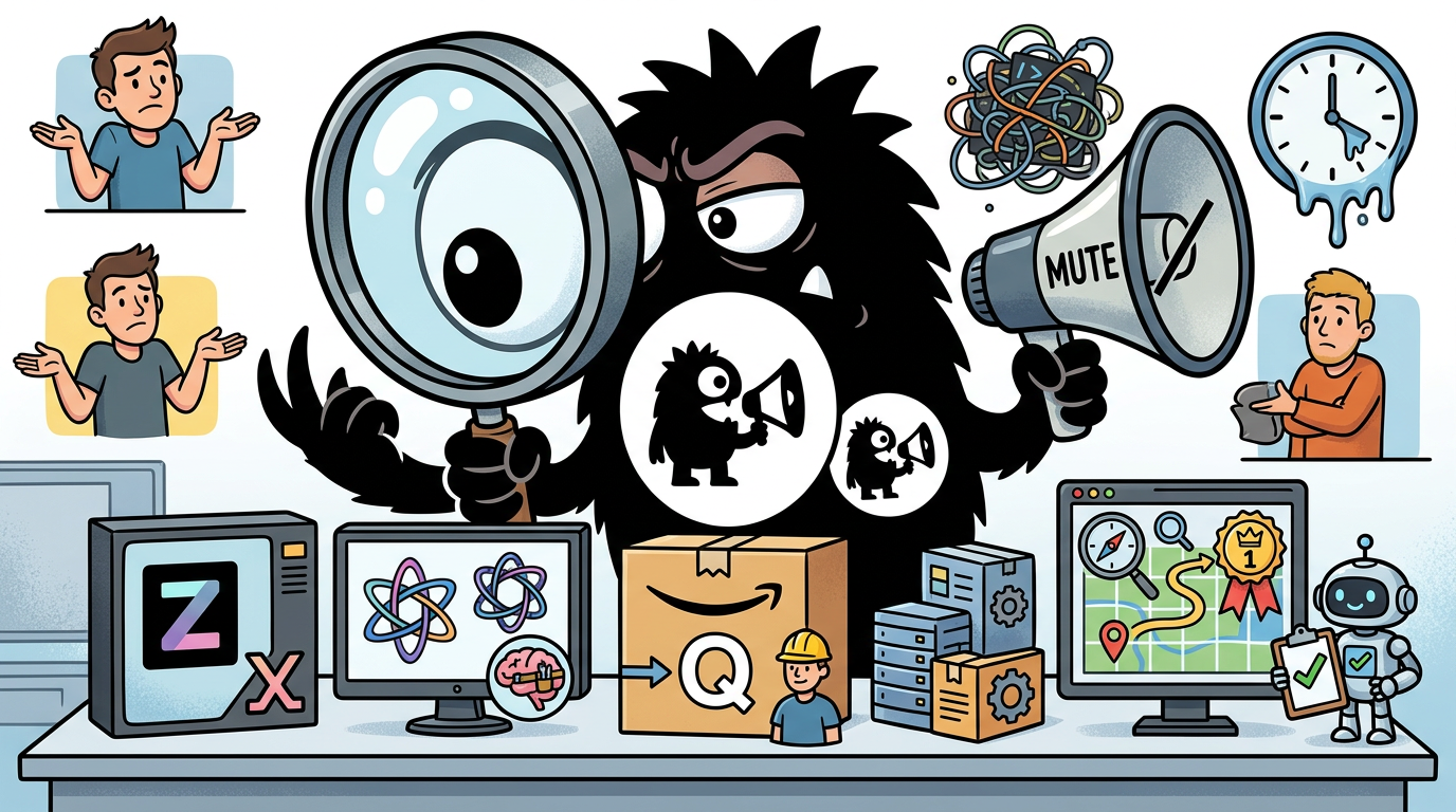 AdTools Monster Mascot reviewing products: Zed vs Gemini Code Assist vs Amazon Q Developer: Which Is Be